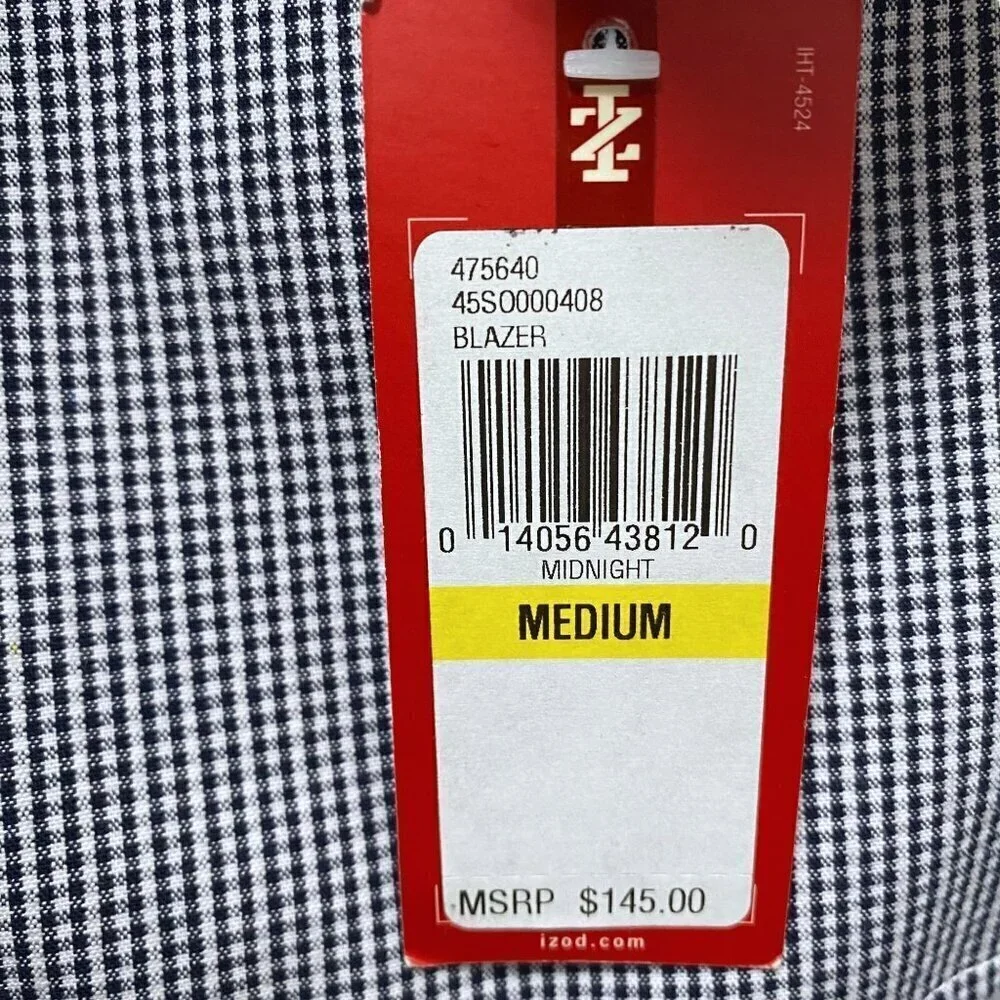 NEW IZOD Mens Blazer Medium Cotton Blue Check Preppy Sport Jacket NWT